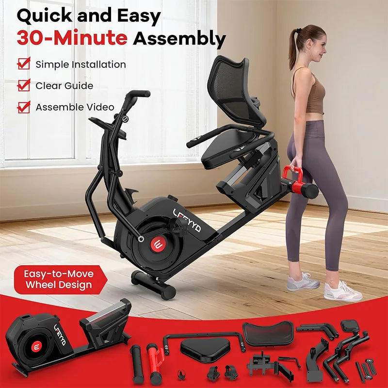 Pooboo Recumbent Exercise Bike With Magnetic Resistance and Bluetooth Display