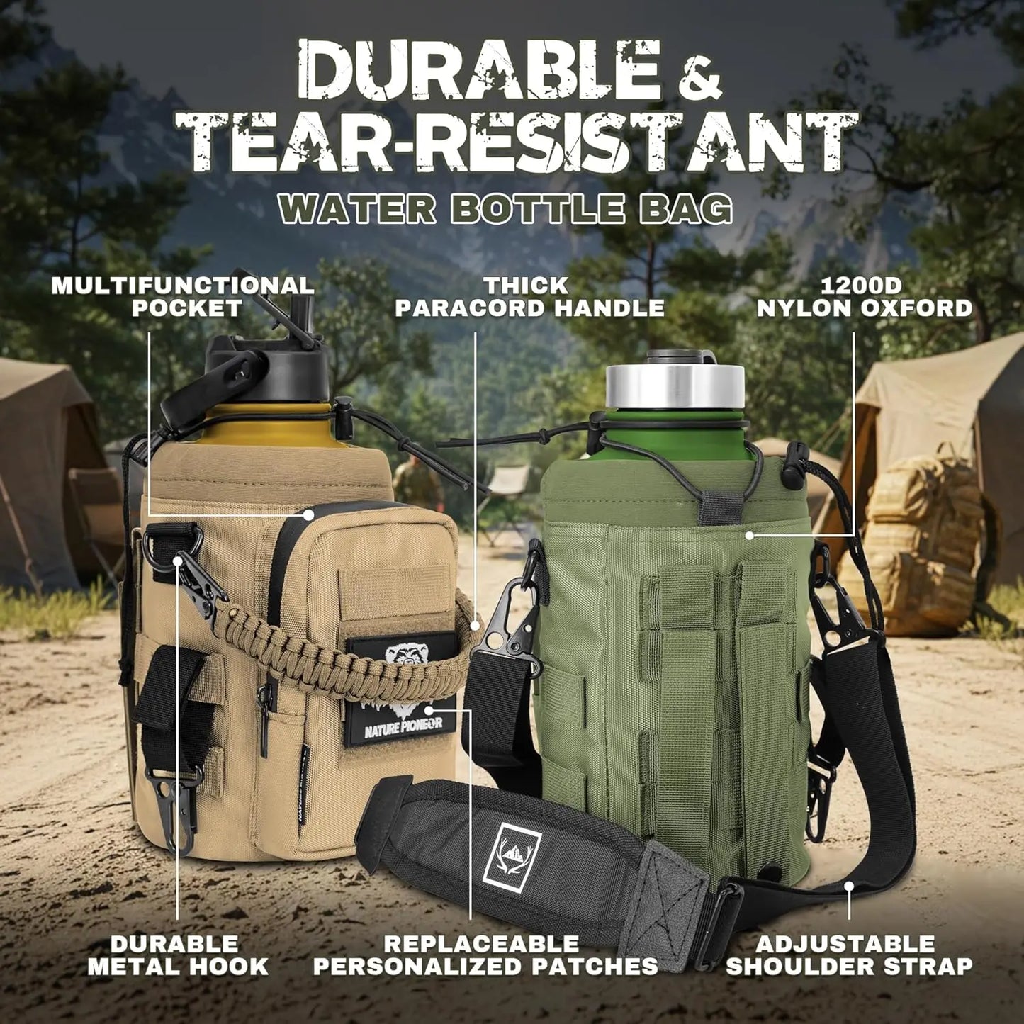 Stainless Steel Tactical Water Bottle With Molle Pouch And Caps