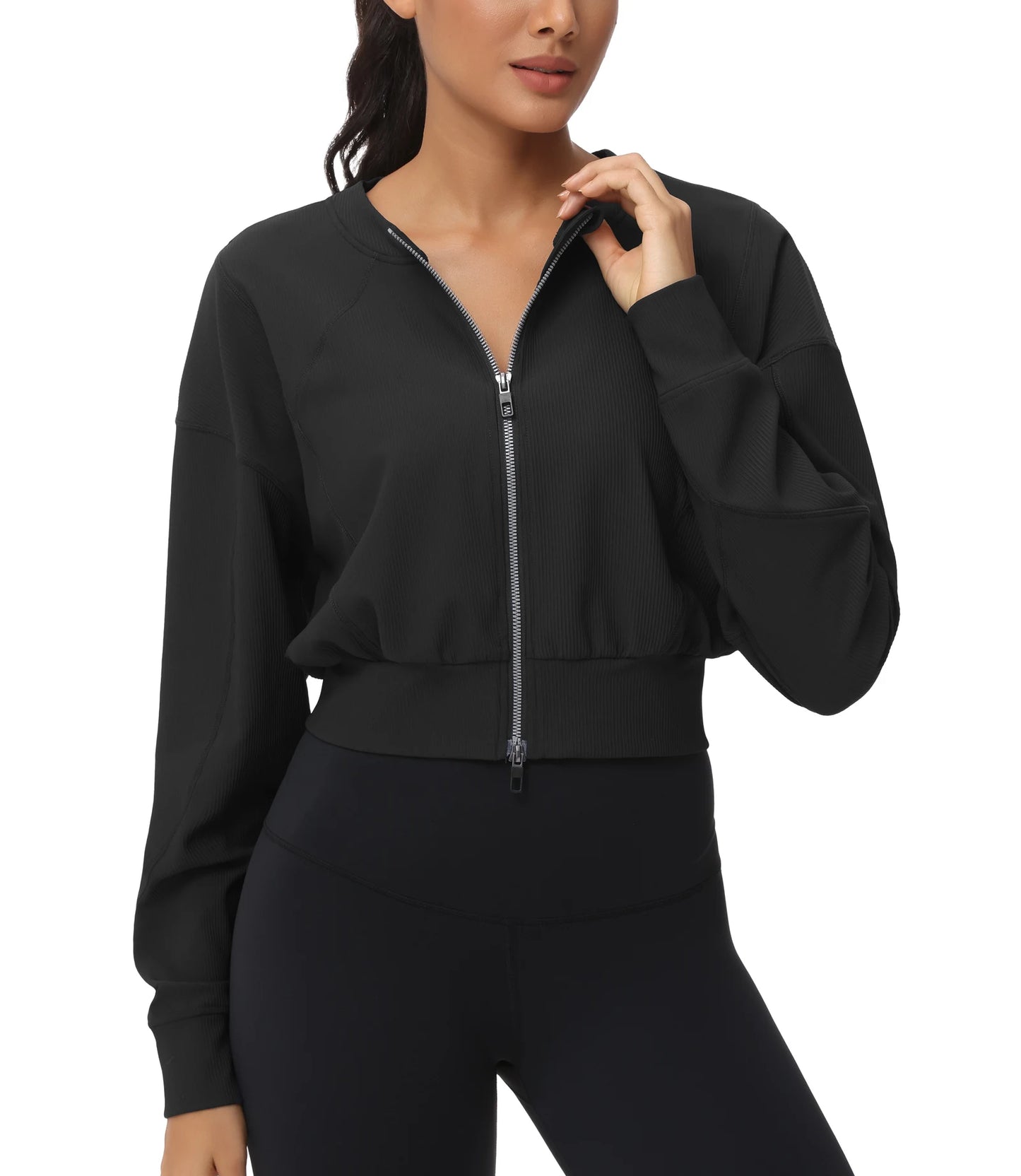 The Gym People Womens Full Zip Cropped Athletic Jacket