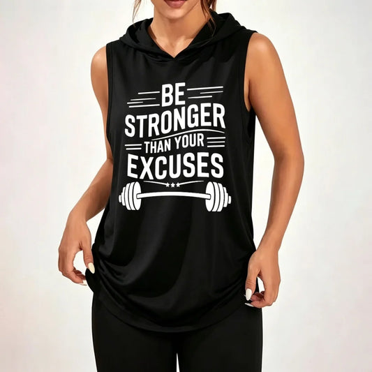 Conquer Excuses Unisex Sleeveless Hoodie With Barbell Graphic