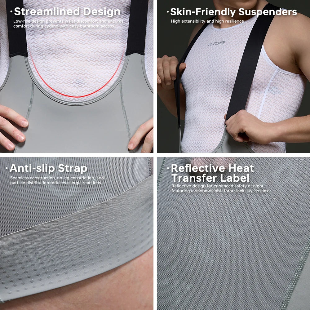 X-TIGER Men's Cycling Bib Shorts Pro 200 Density Cushioned