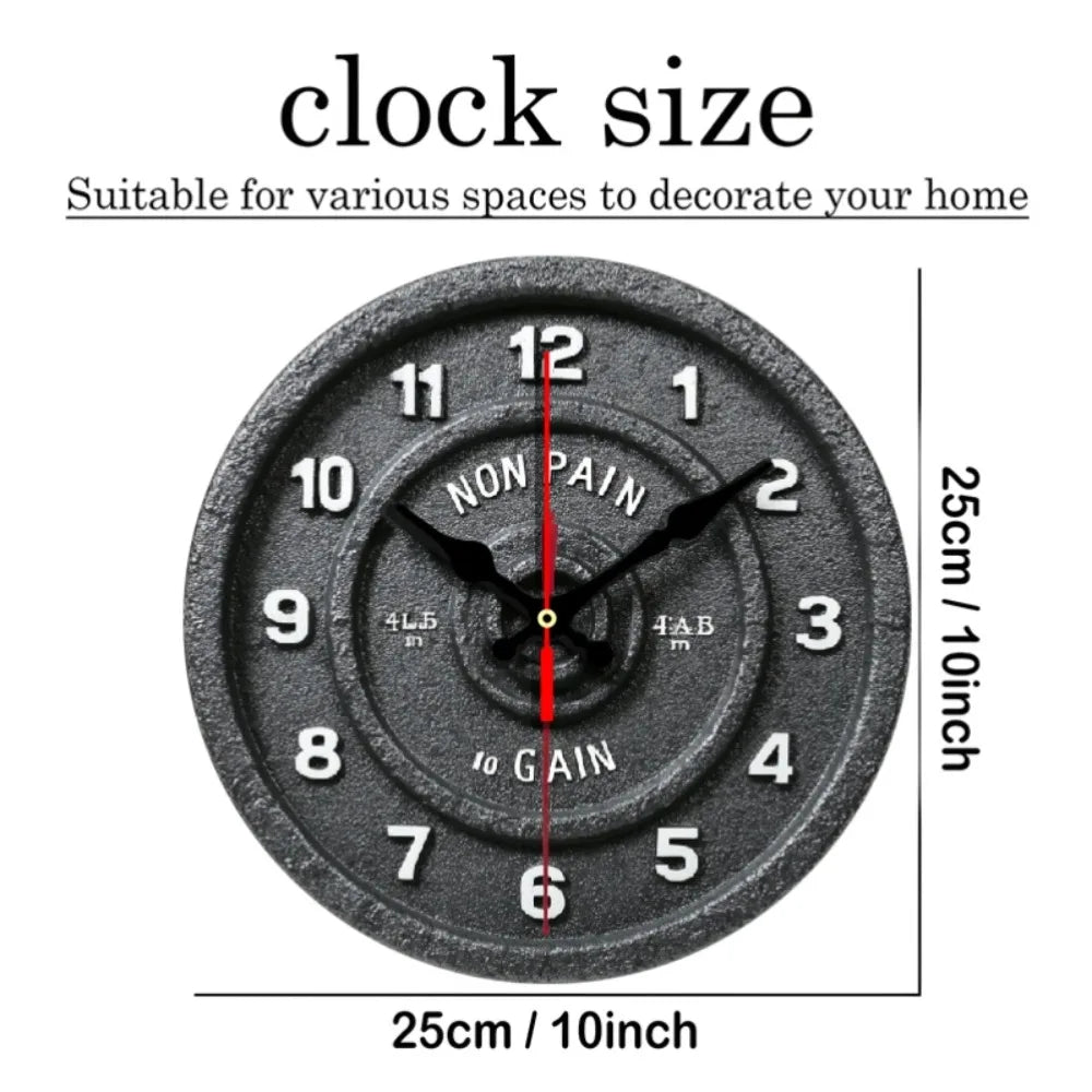 XMSJ Fitness Gym Wall Clock No Pain No Gain WeightPlate