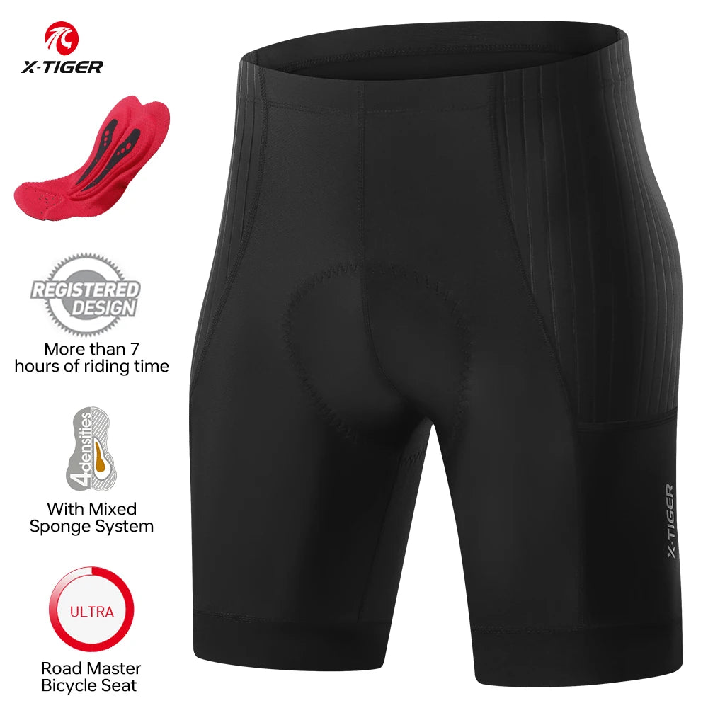 X-TIGER Men's Padded Cycling Shorts With Breathable Pockets For Comfort