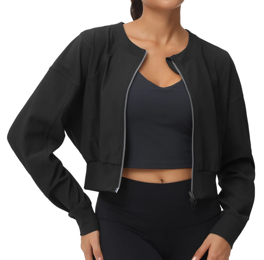 The Gym People Womens Full Zip Cropped Athletic Jacket
