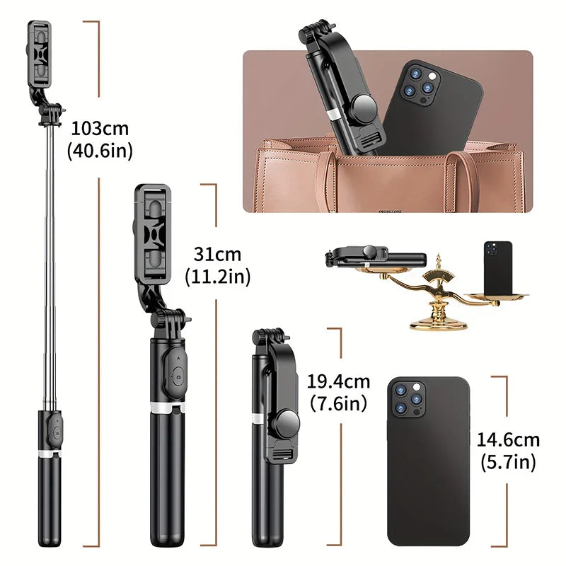 40-Inch Retractable Selfie Stick Floor Tripod With Wireless Remote