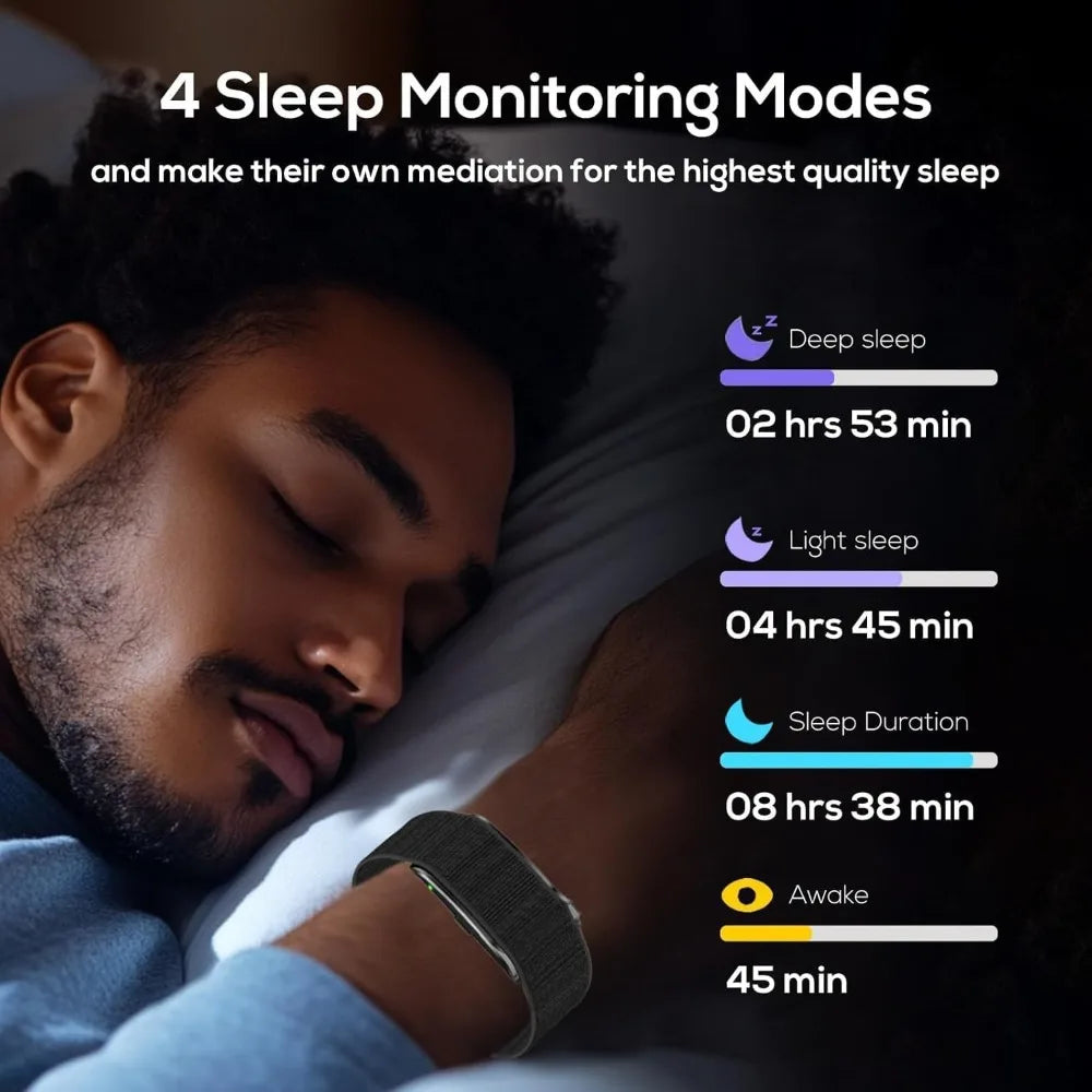 Activity Tracker Bracelet: SpO2, HR, BP, Sleep, Stress, Water-Resistant, Multi-Sport, Wearable Fitness Tracker w/ App