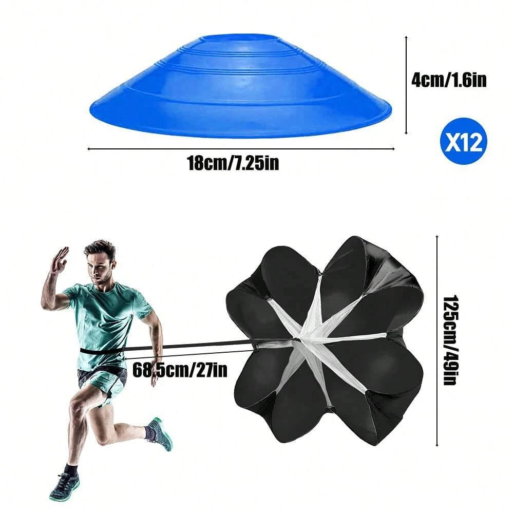 Speed Agility Training Set,Includes 12 Rung 20ft Adjustable Agility Ladder,12 Sports Cones,4 Steel Stakes,1 Resistance Parachute
