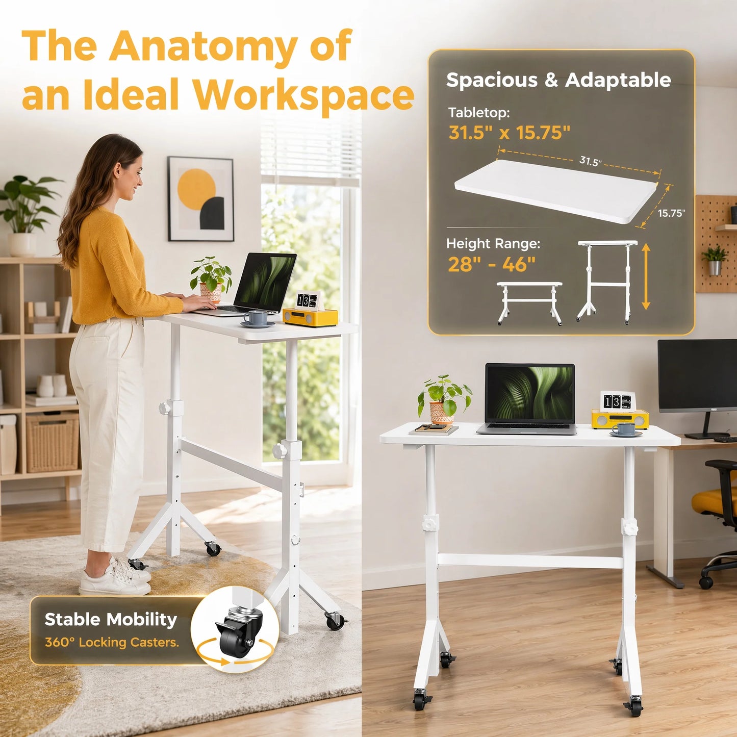 K Kyspho Adjustable Mobile Standing Desk With Wheels