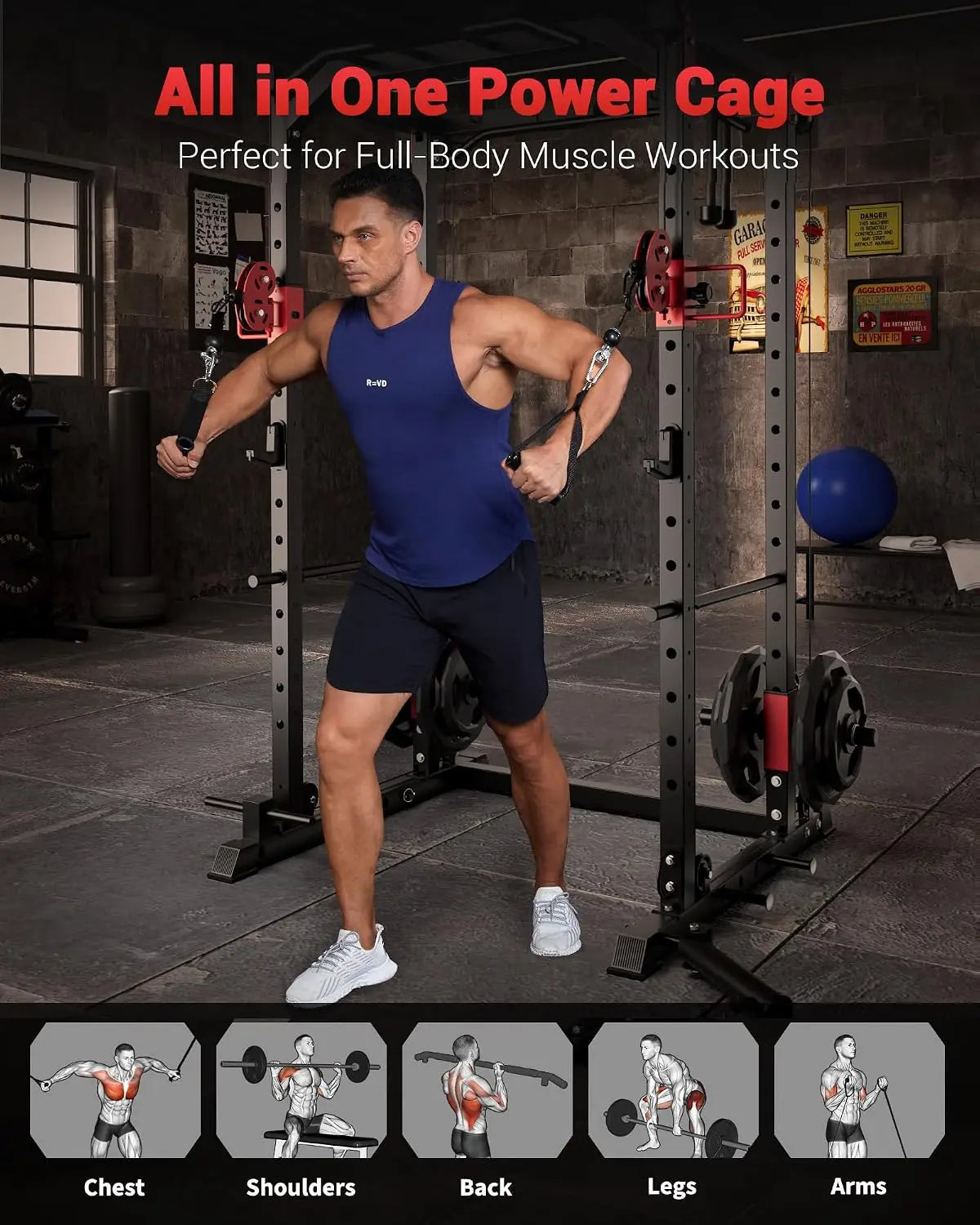 TACLEEKII Multifunctional Power Rack With Dual Pulley Cable System