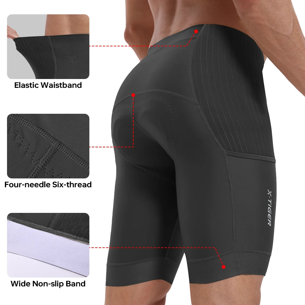 X-TIGER Men's Padded Cycling Shorts With Breathable Pockets For Comfort