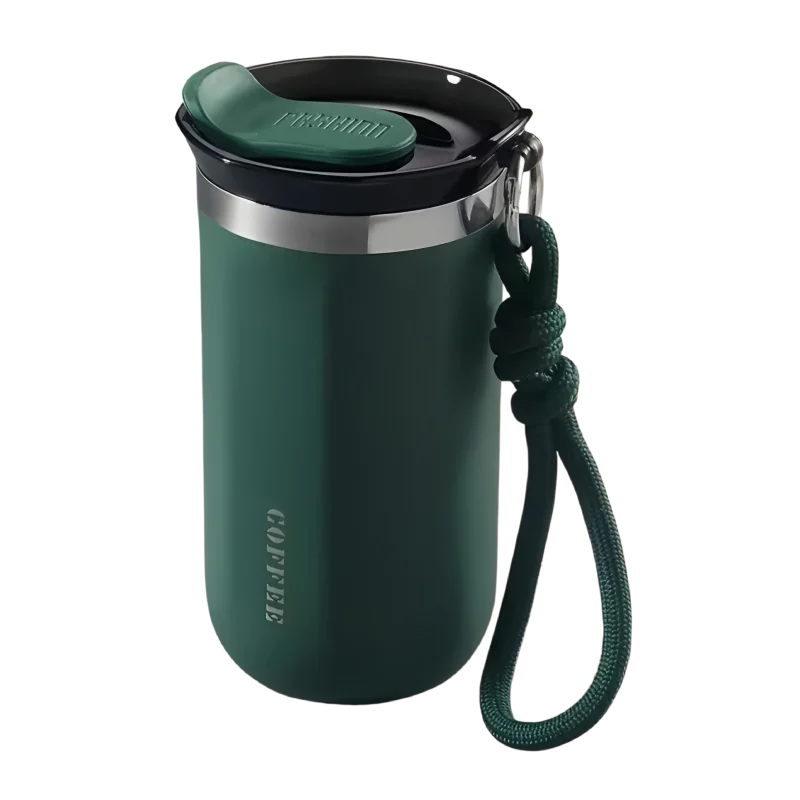 ULKNN Insulated Stainless Steel Travel Mug With Lid Rope Handle
