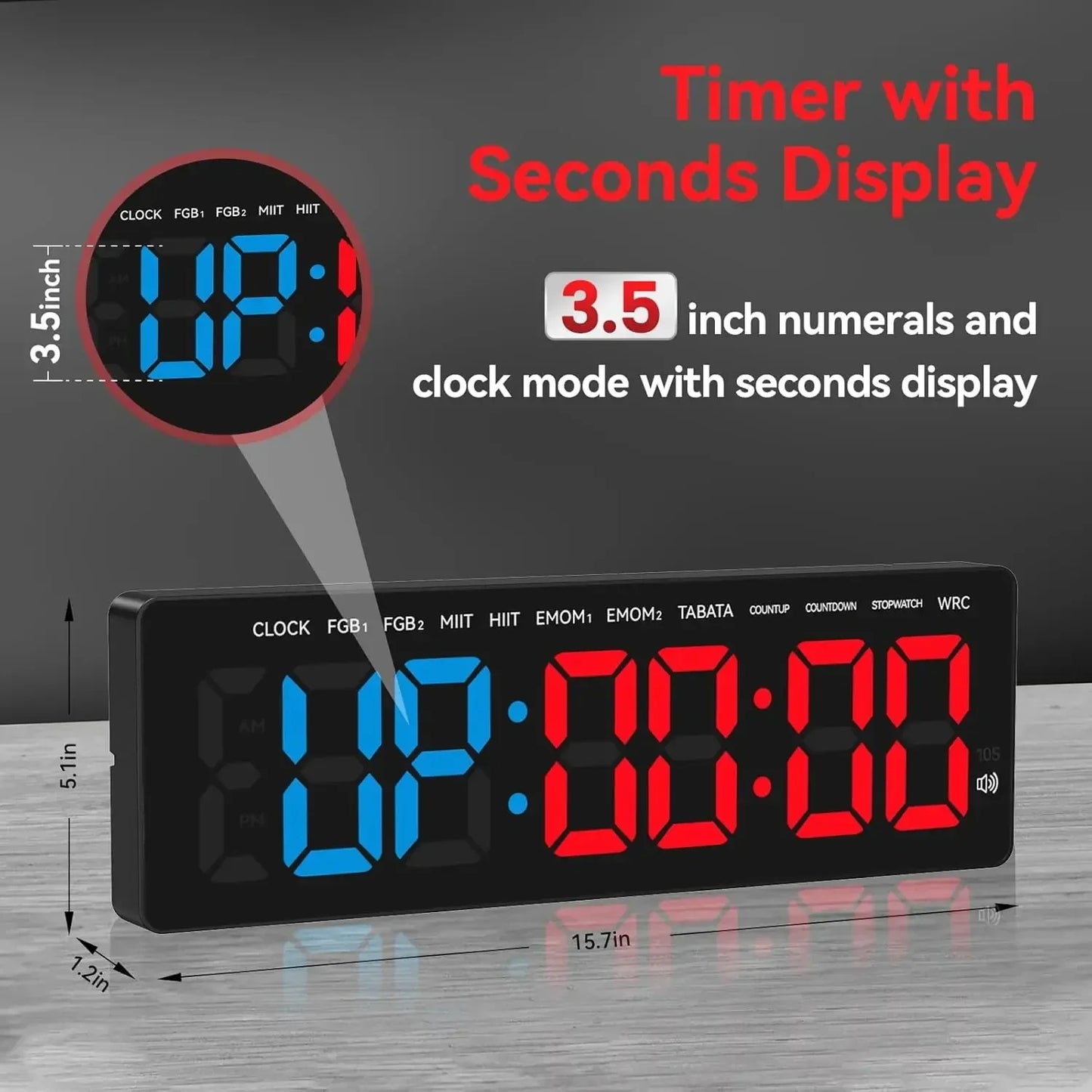 SeeSii Gym Timer LED Display Wall Clock For Interval Workouts