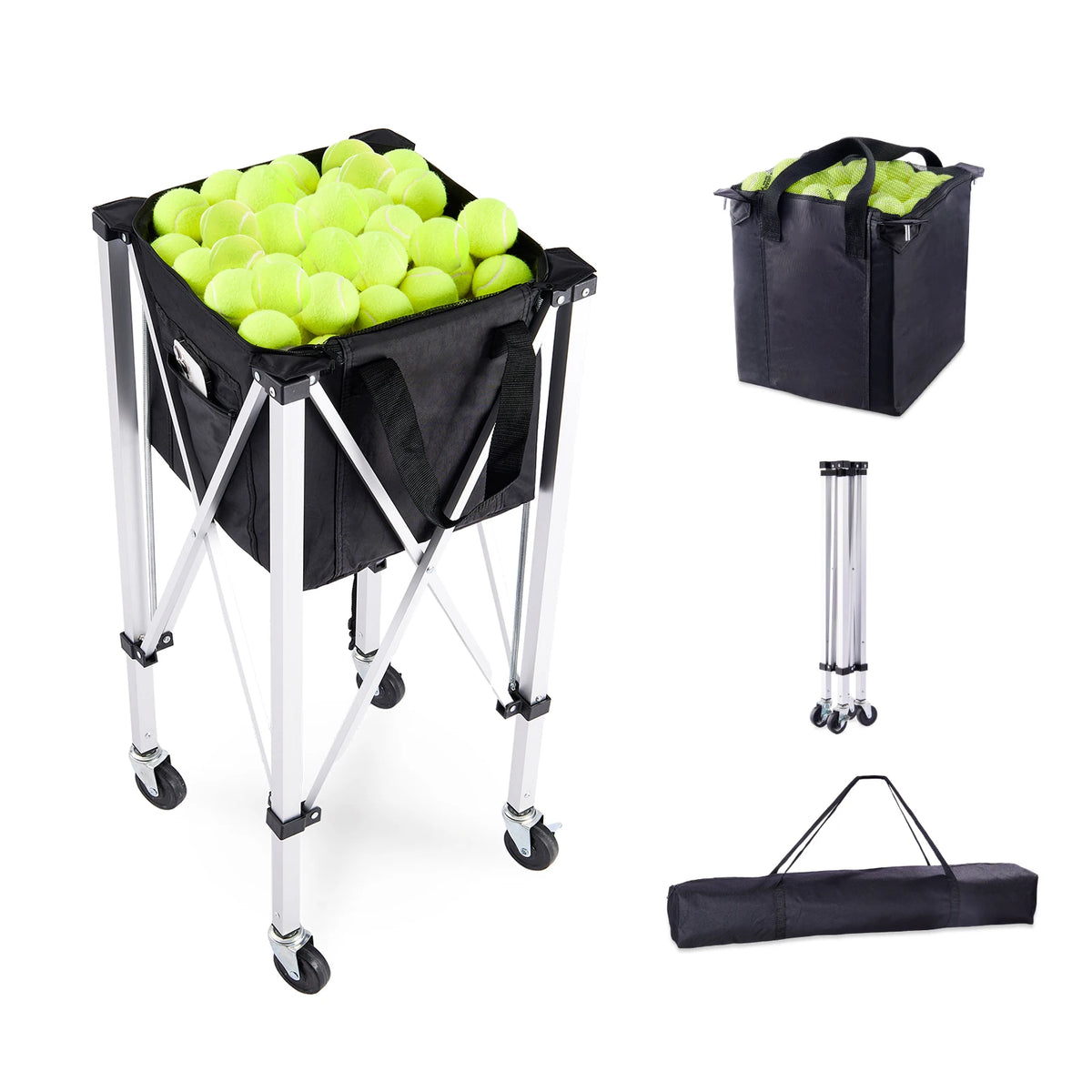 SucceBuy Foldable Tennis Ball Cart With Wheels For Sports Practice