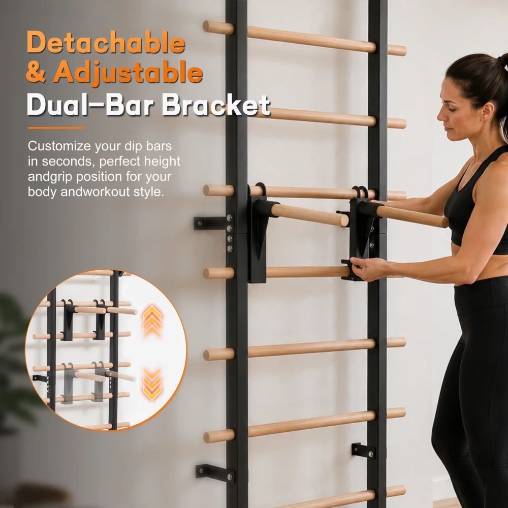 Wall Mount Swedish Ladder for Home Gym Training Adjustable Bars