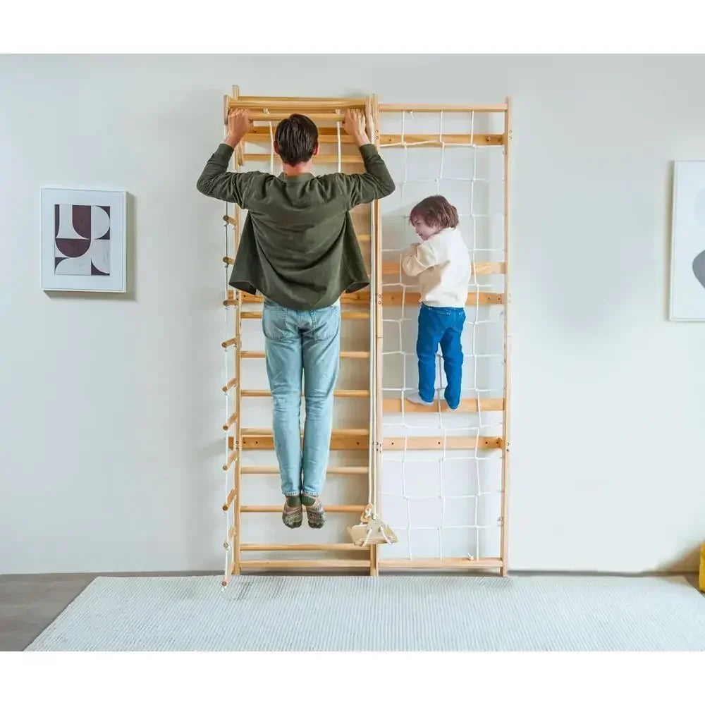 Versatile Wooden Ladder Gym With Climber And Pull Up Bar