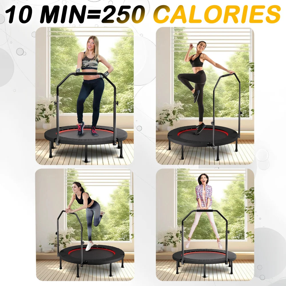 Foldable Fitness Trampoline With Adjustable Handle For Balance Training