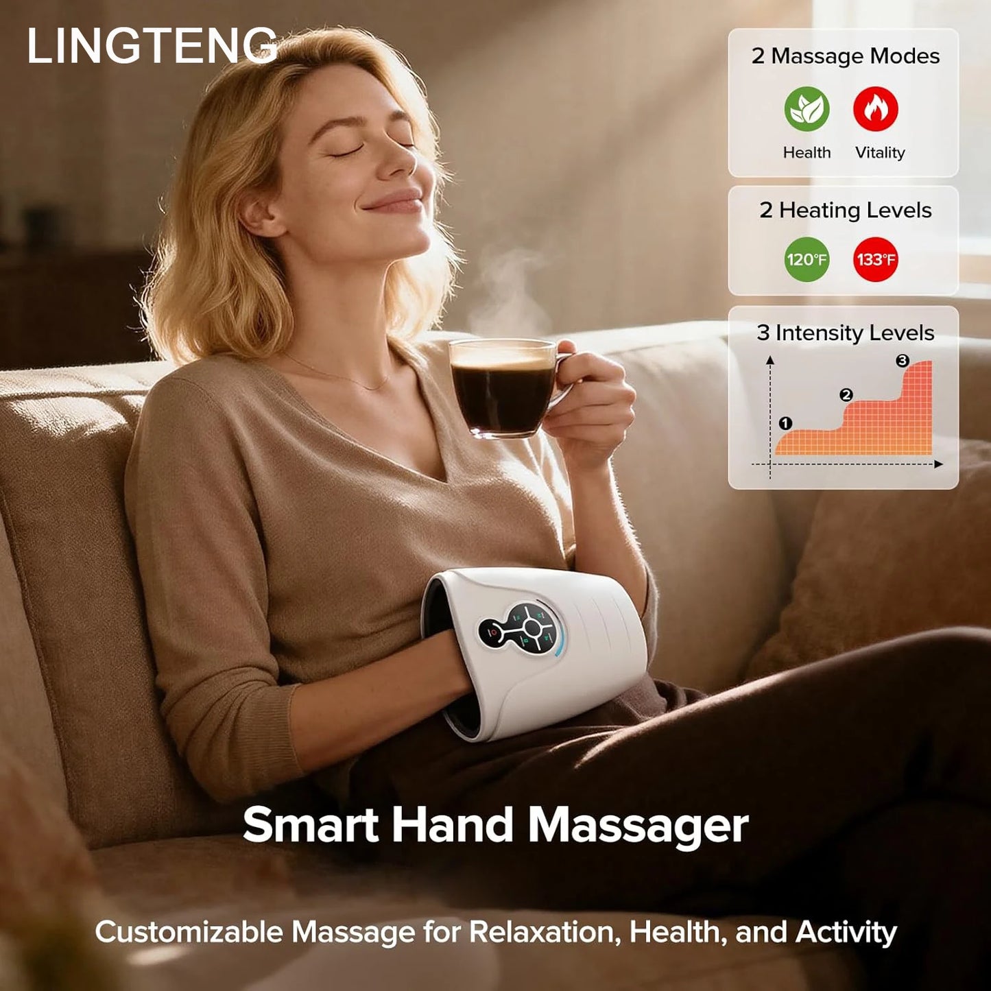 LINGTENG Hand Massager Cordless Heated Massage for Relaxation Home Office