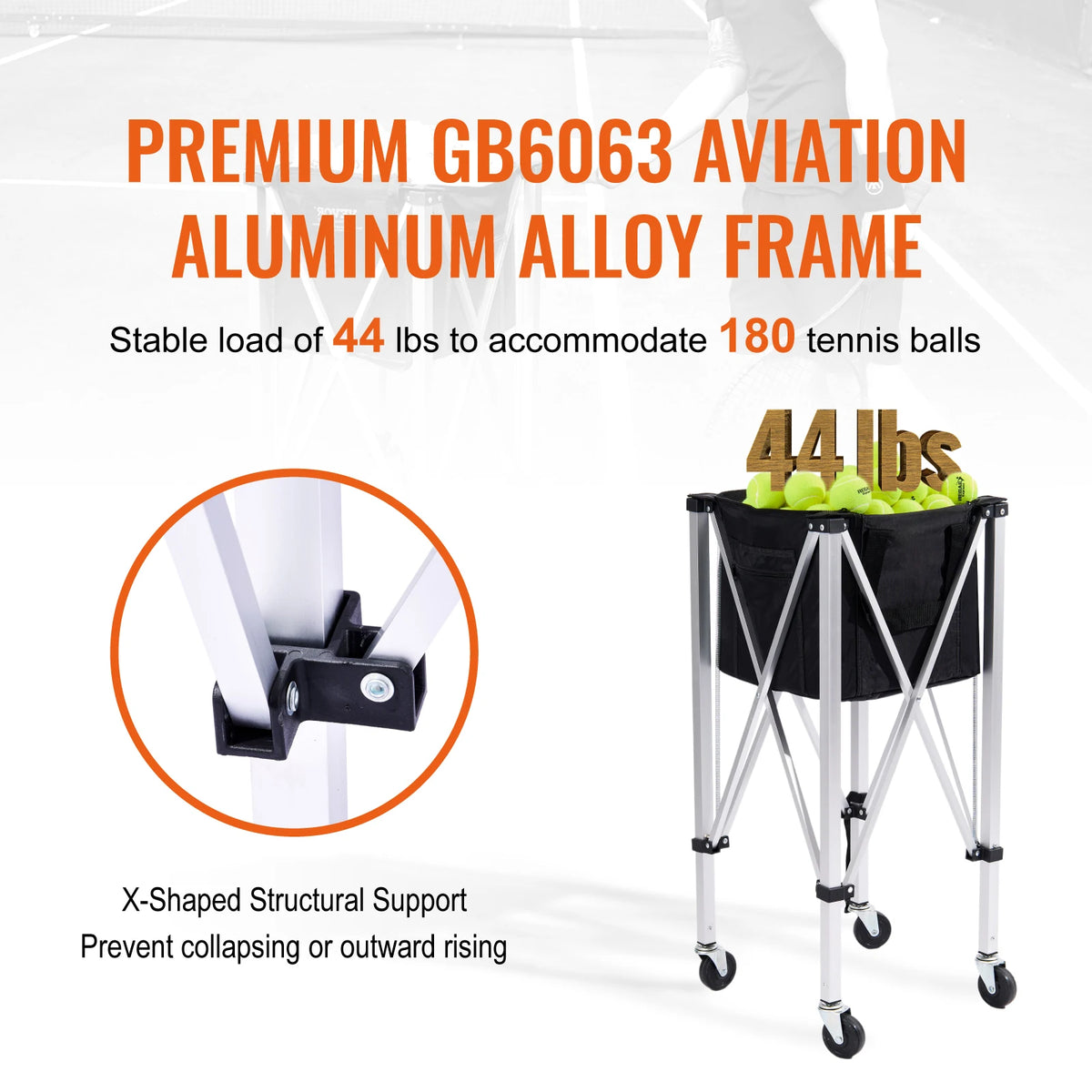 SucceBuy Foldable Tennis Ball Cart With Wheels For Sports Practice