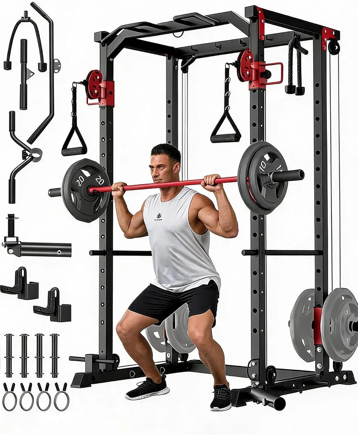 TACLEEKII Multifunctional Power Rack With Dual Pulley Cable System