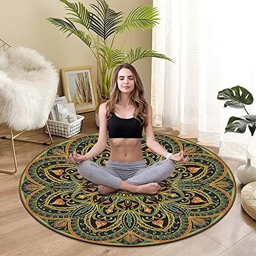 YTYIN Premium Round Yoga Mat Non Slip Extra Thick For Exercise