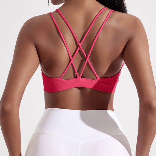 Cross Fitness Bra With Chest Pad Breathable Nylon Spandex