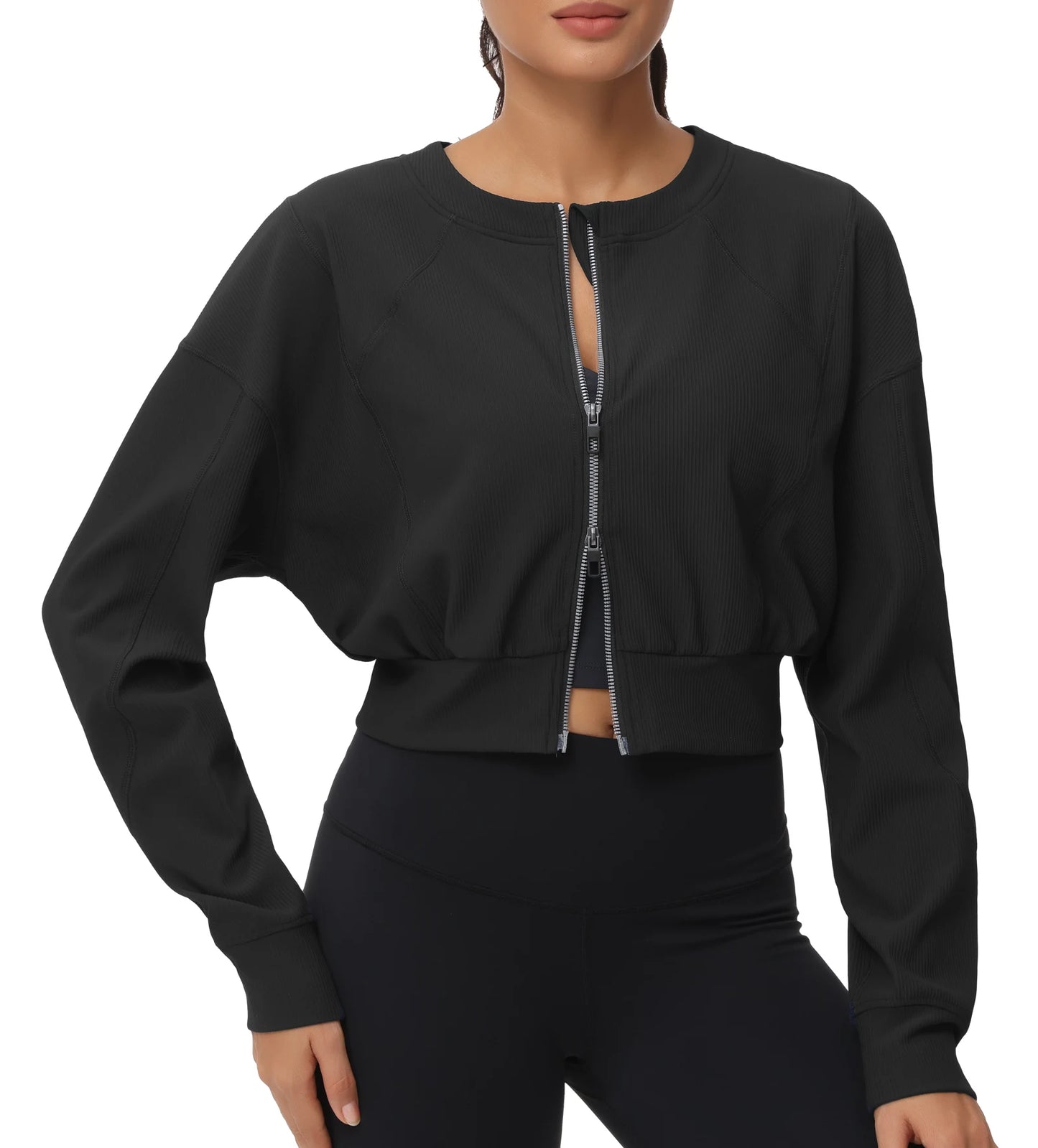 The Gym People Womens Full Zip Cropped Athletic Jacket