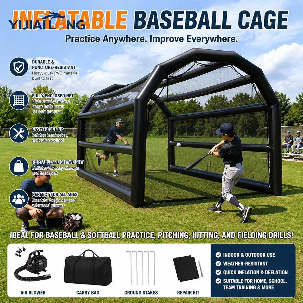 20x16FT Inflatable Baseball Cage, Heavy Duty PVC Baseball Practice Net with Air Pump, Portable Batting Cage for Pitching, Hitting Training, Softball Practice, Backyard, School & Sports Events