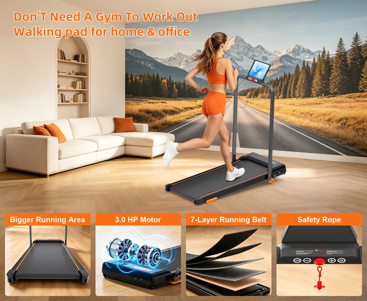Foldable Electric Treadmill With Manual Incline For Quiet Home Workouts