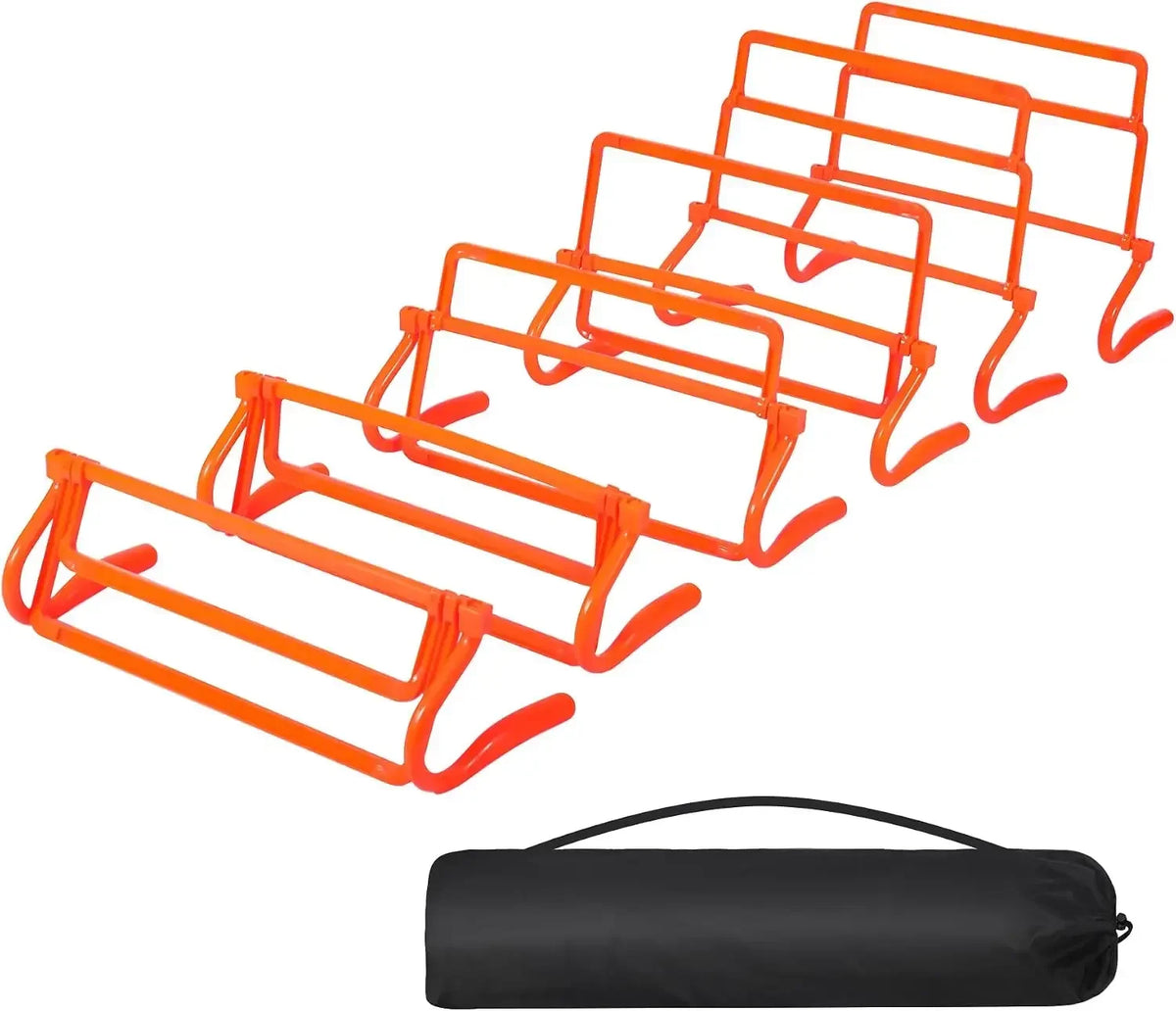 Adjustable Agility Hurdles, 4-Height Speed Training Equipment, 6-Piece Portable Set with Carry Bag for Athletes, Kids, Soccer, Basketball