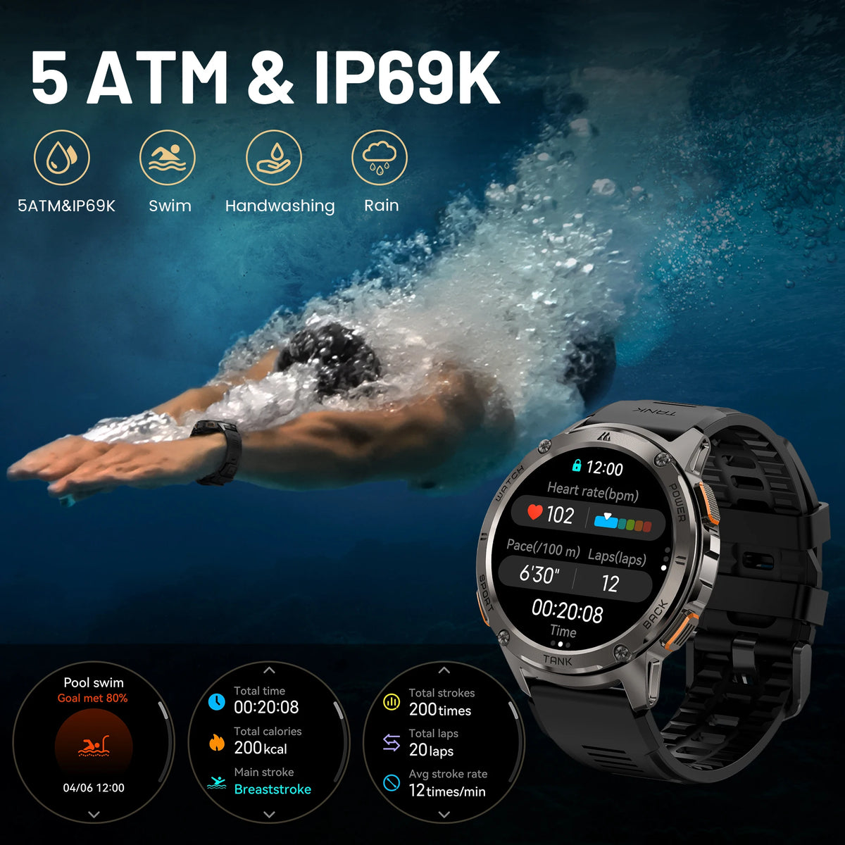KOSPET TANK T3 Smartwatch With Calls Fitness Tracking And AMOLED