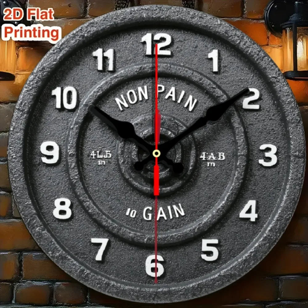 XMSJ Fitness Gym Wall Clock No Pain No Gain WeightPlate