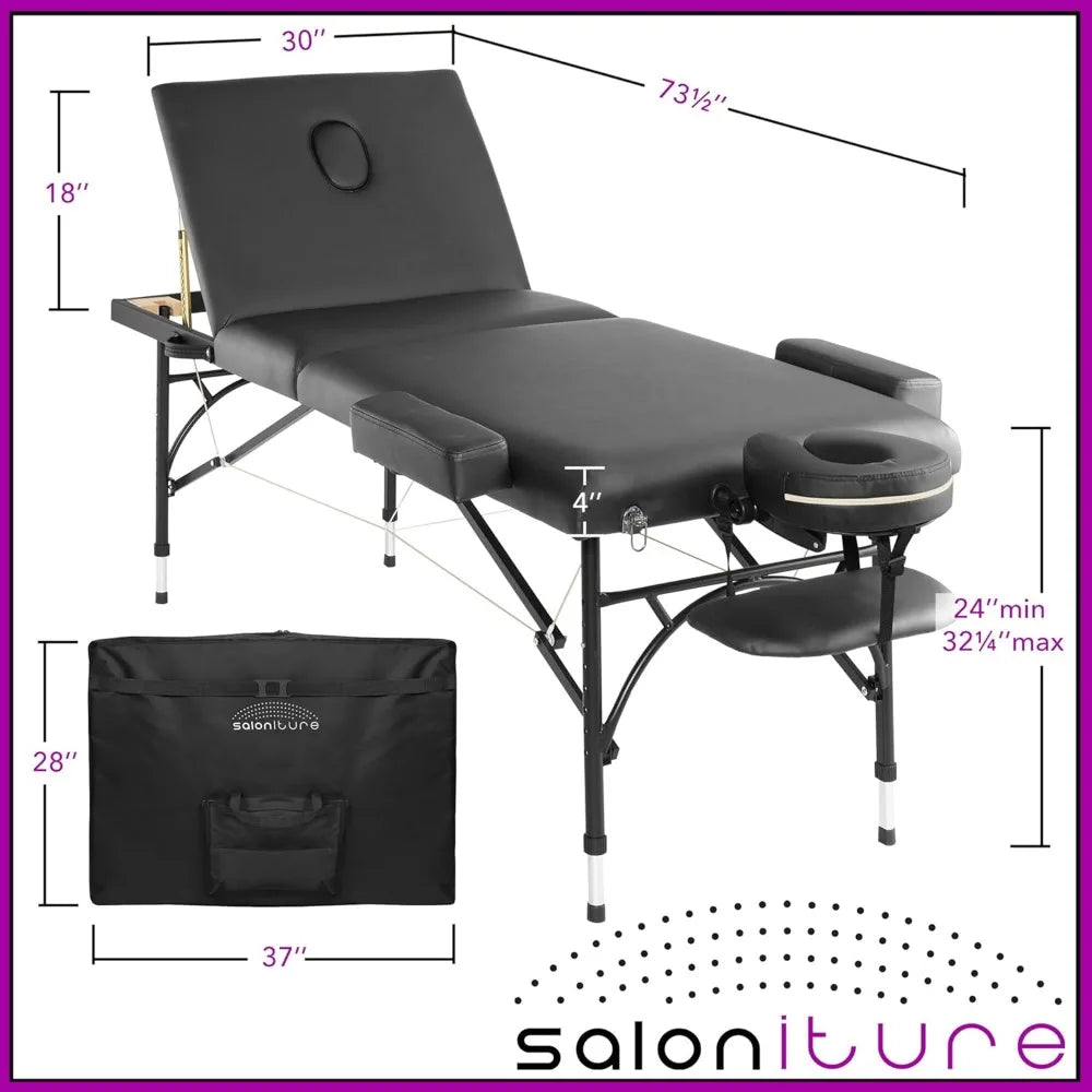 Portable Triple Fold Massage Bed With Aluminum Legs And Case