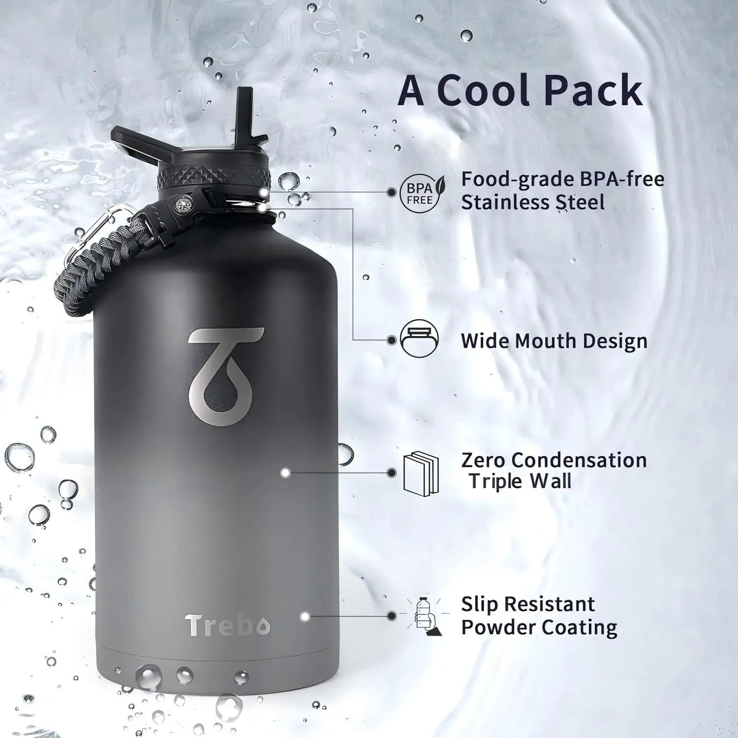 Insulated Stainless Steel Water Bottle With Straw Spout And Handle