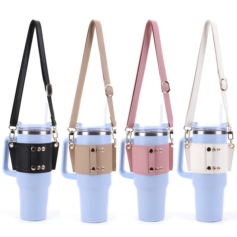 PU Leather Water Bottle Holder Sling With Adjustable Strap