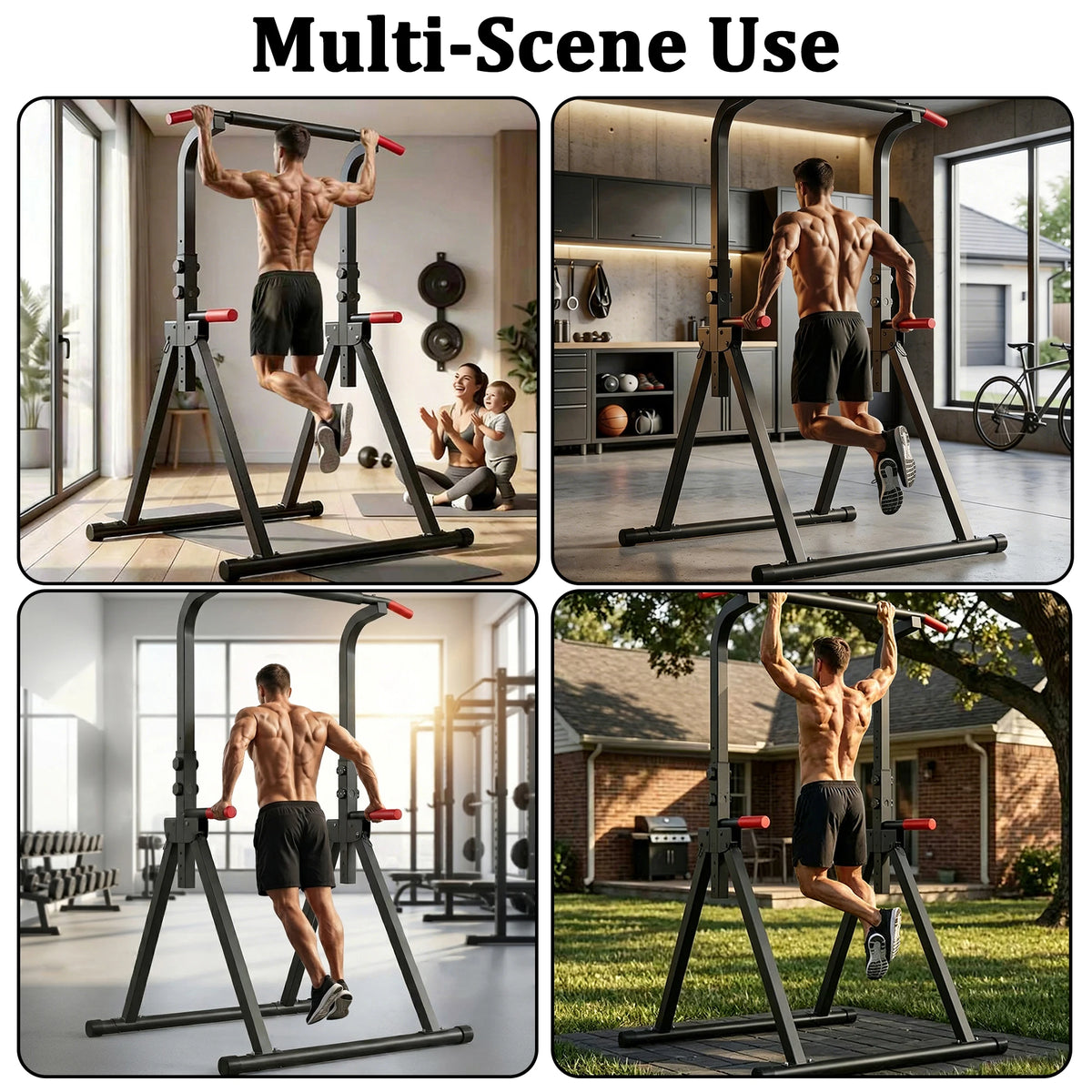 Foldable Multifunctional Power Tower With Adjustable Dip Station
