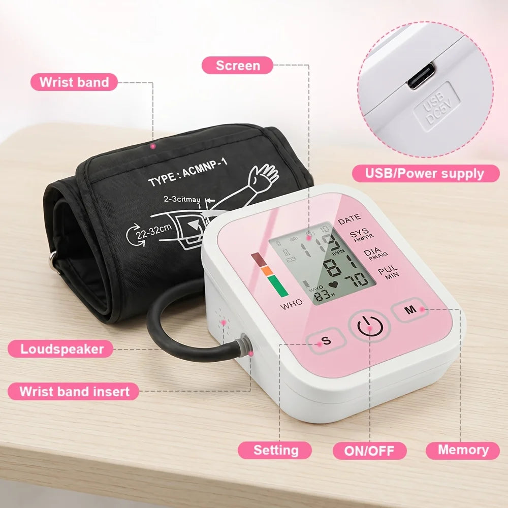 Automatic Upper Arm Blood Pressure Monitor With Heart Rate Display