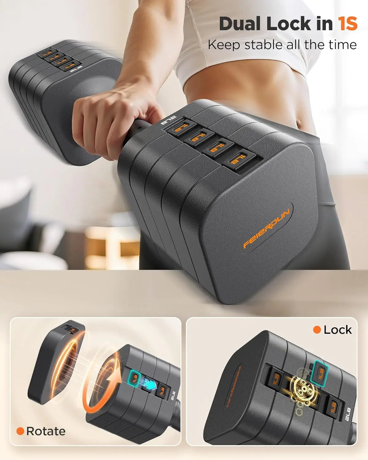 FED Fitness FEIERDUN 5-In-1 Adjustable Dumbbells Set Of 2