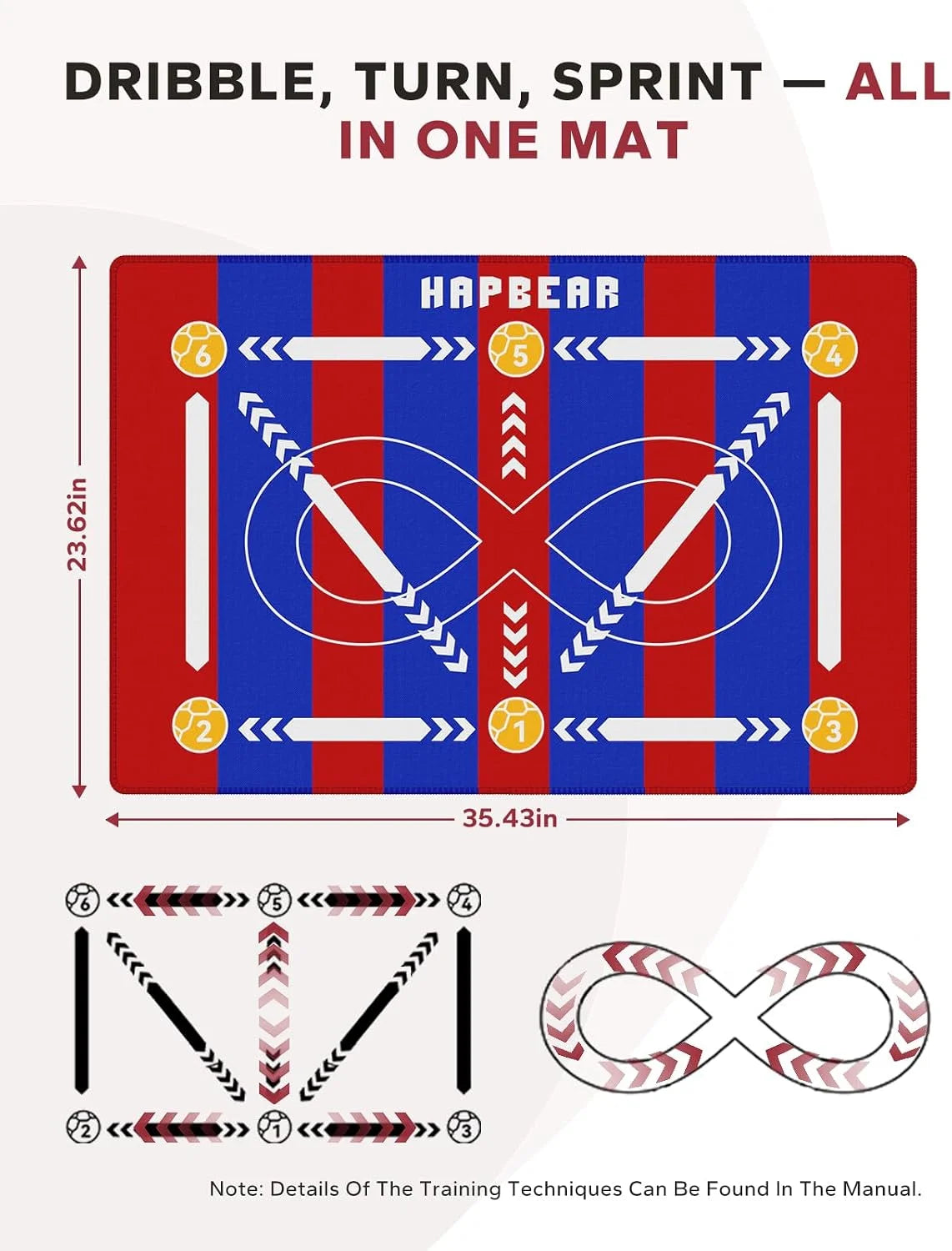 HAPBEAR Soccer Training Mat - 0.2" Thickened Professional Footwork & Ball Mastery Equipment - Anti-Slip Silent Football Practice Mat for Home & Gym - All Ages Speed Agility Trainer