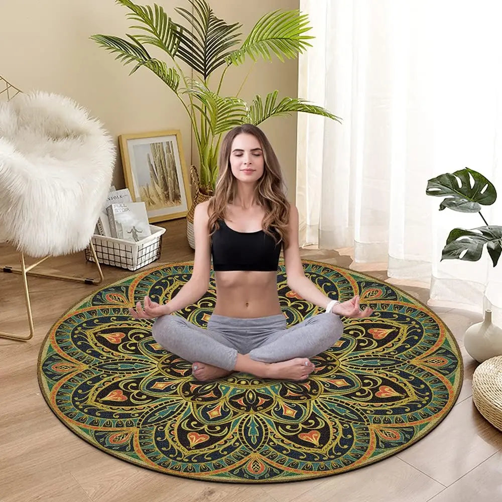YTYIN Premium Round Yoga Mat Non Slip Extra Thick For Exercise
