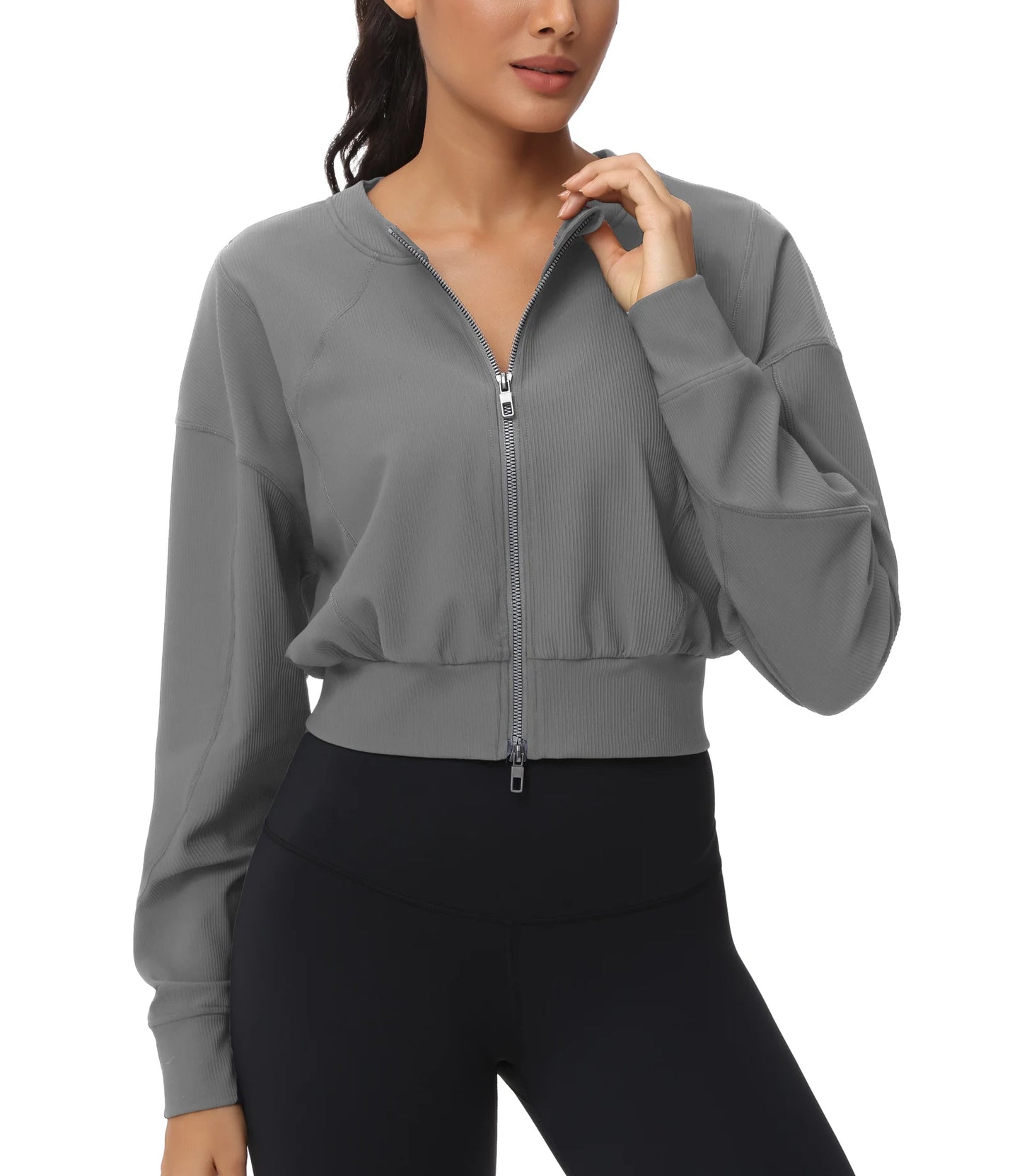 The Gym People Womens Full Zip Cropped Athletic Jacket