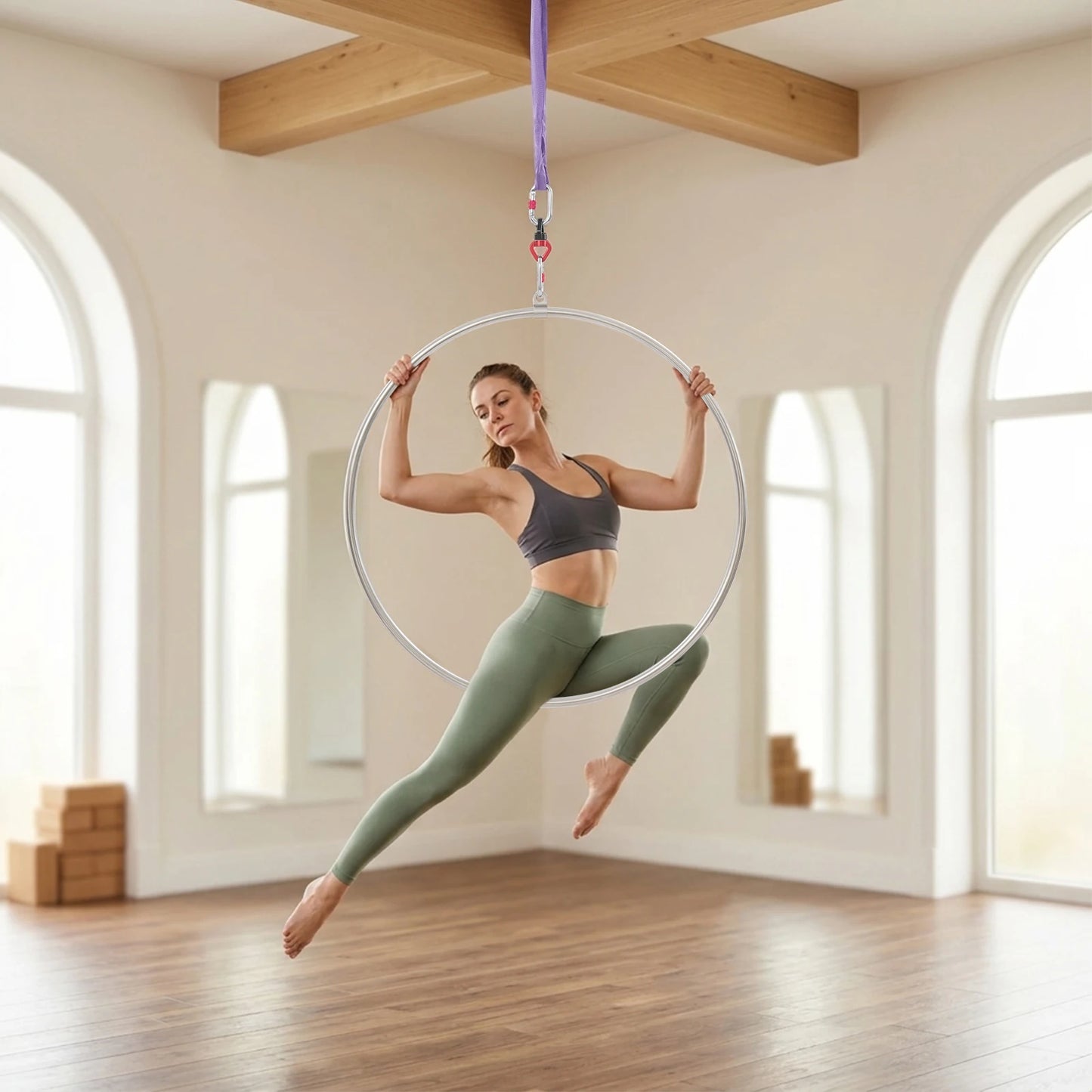 Stainless Steel Aerial Hoop With Sling For Yoga And Acrobatics
