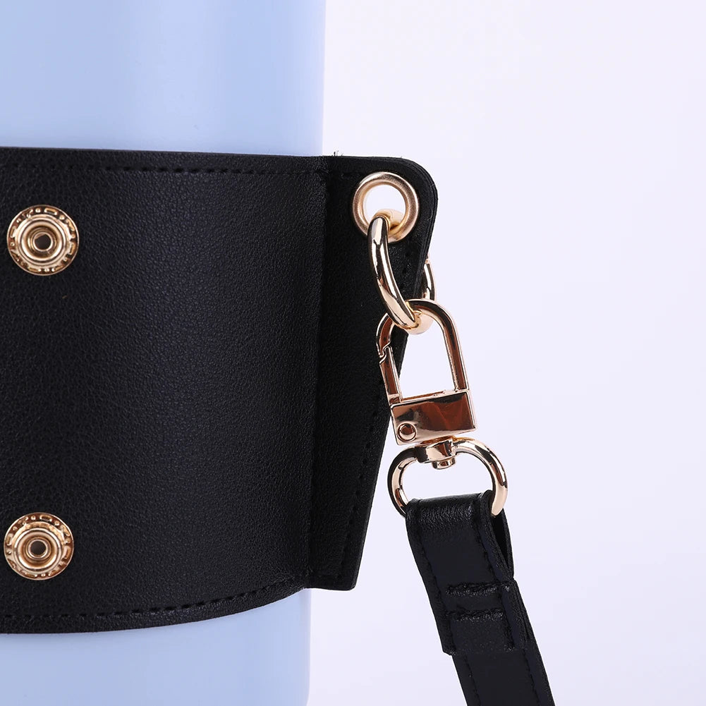 PU Leather Water Bottle Holder Sling With Adjustable Strap