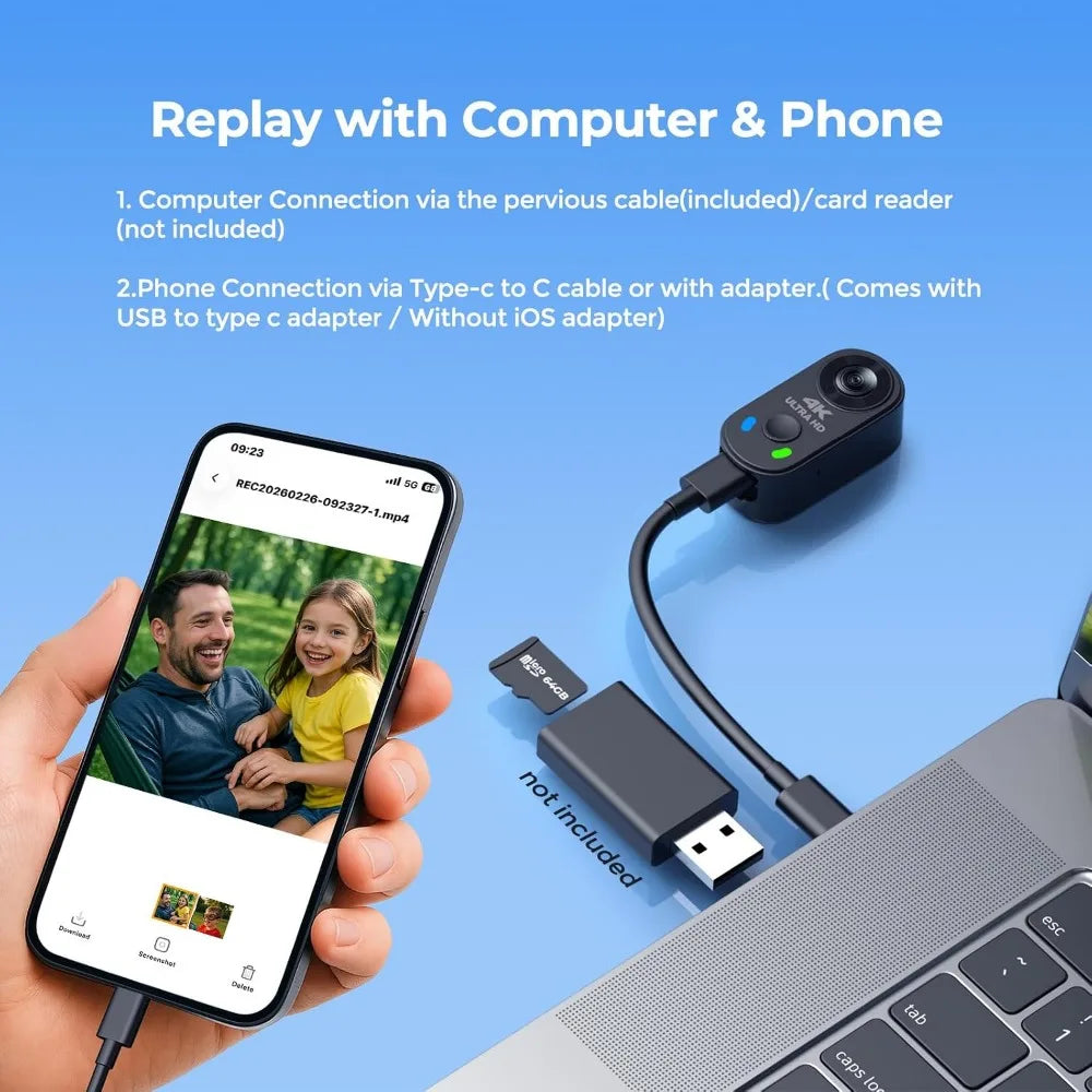 Mini 4K Body Camera 64GB WiFi EIS Stabilization Wide Angle
