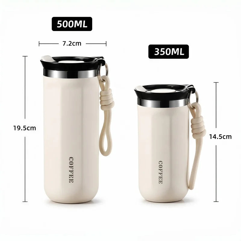 ULKNN Insulated Stainless Steel Travel Mug With Lid Rope Handle