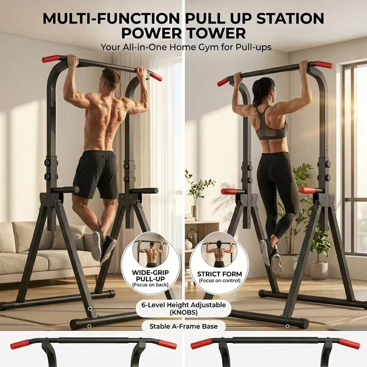 Foldable Multifunctional Power Tower With Adjustable Dip Station