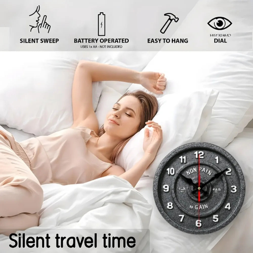XMSJ Fitness Gym Wall Clock No Pain No Gain WeightPlate
