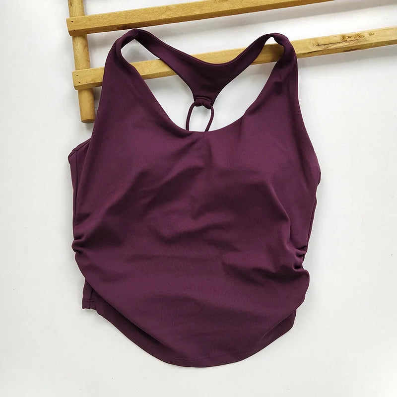 Women's Cutout Back Ruched Waist Yoga Tank Top Spaghetti Strap Fixed Cups Breathable for Gym Workout