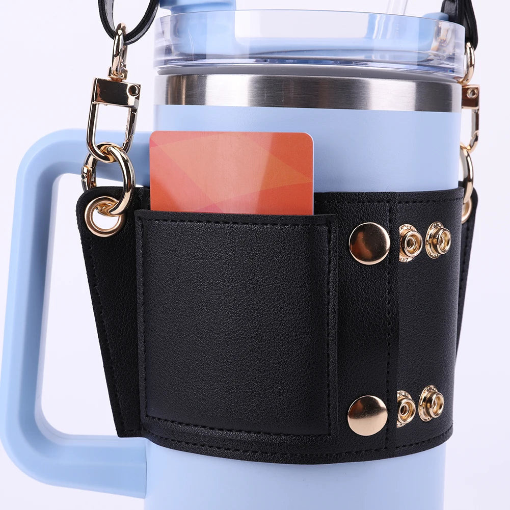 PU Leather Water Bottle Holder Sling With Adjustable Strap