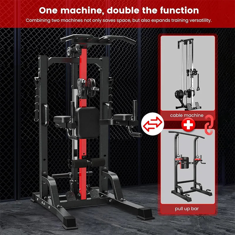 Pooboo Power Tower With Pull Up Bar Dip Station And Cable System