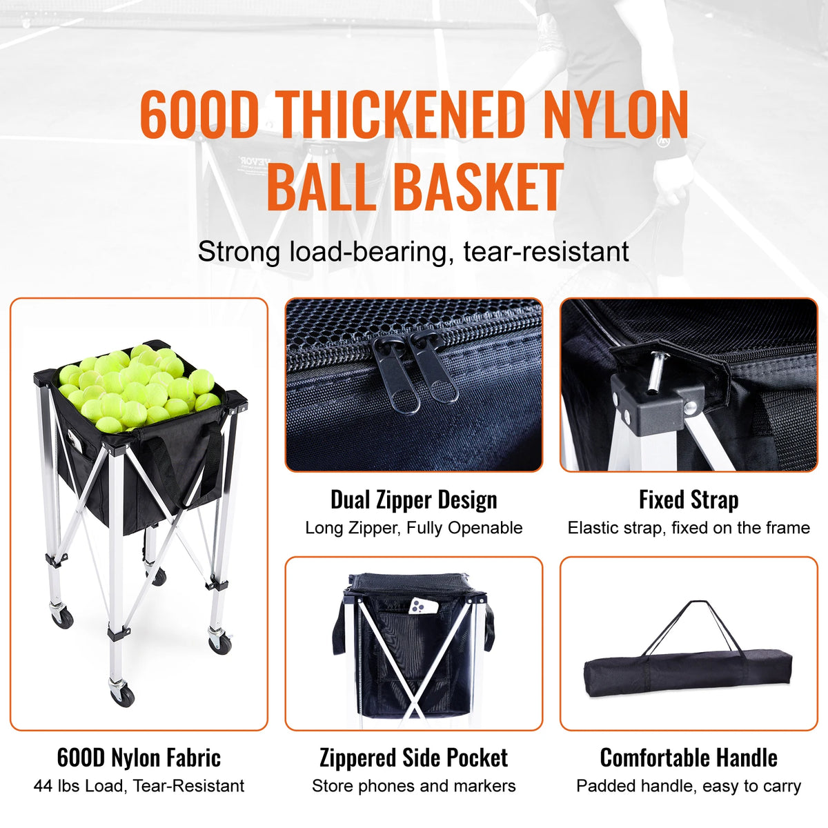 SucceBuy Foldable Tennis Ball Cart With Wheels For Sports Practice